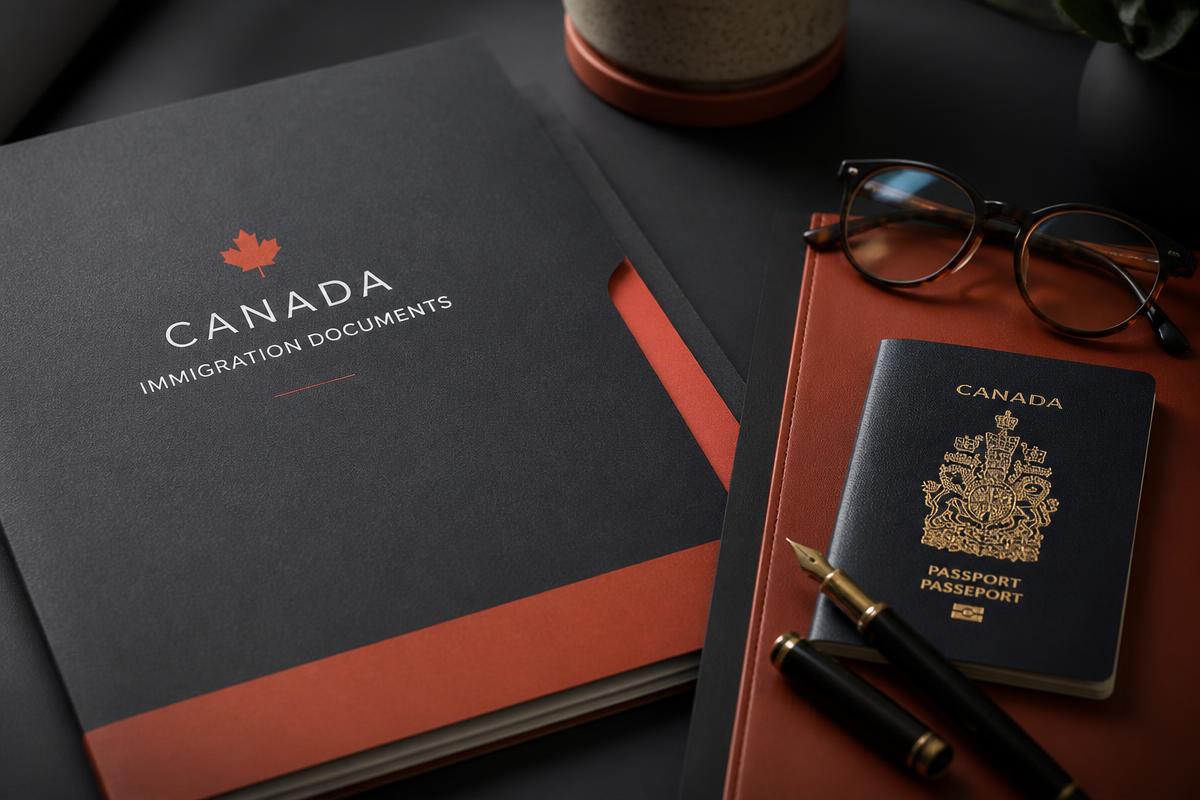 Canadian immigration documents and passport prepared for submission